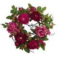 Nearly Natural 20 in. Peony and Berry Wreath 4538